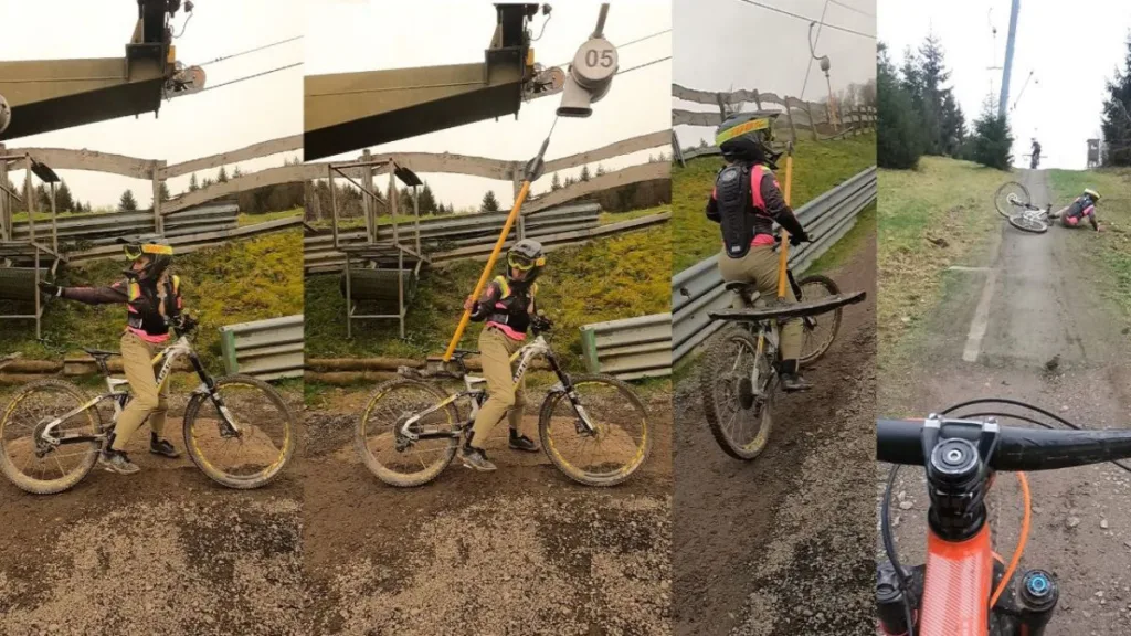 Vanessa nimmt sich den Schlepplift im Bikepark Olpe für Anfänger