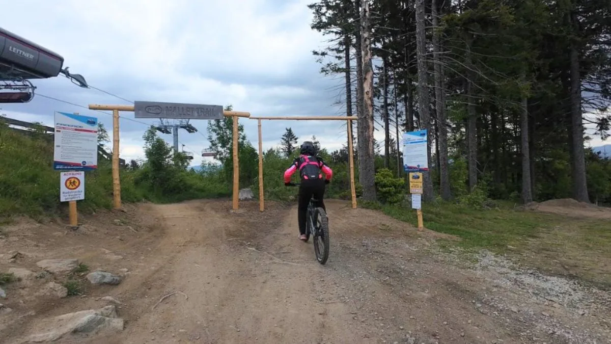 Vanessa fährt auf den Flow Country Trail auf dem Bikepark Geisskopf für Anfänger