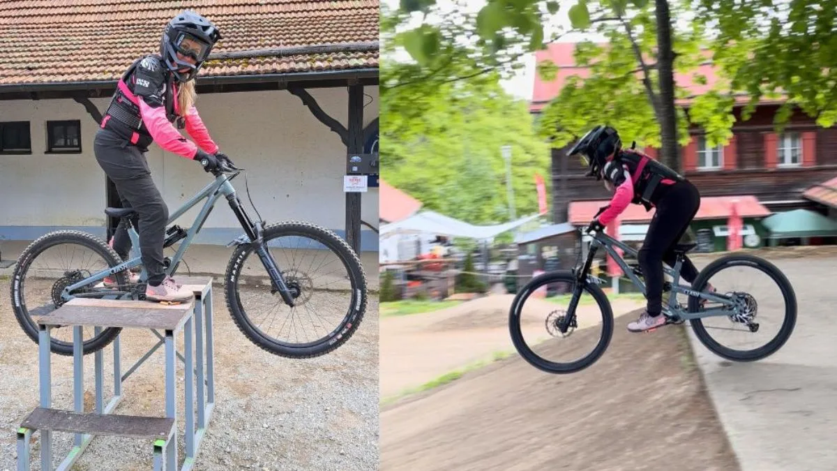 Vanessa übt im Bikepark Geisskopf für Anfänger