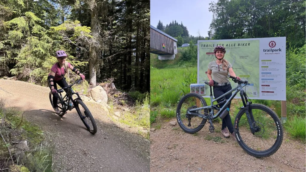 Vanessa steht und fährt im Trailpark Bischofsmais
